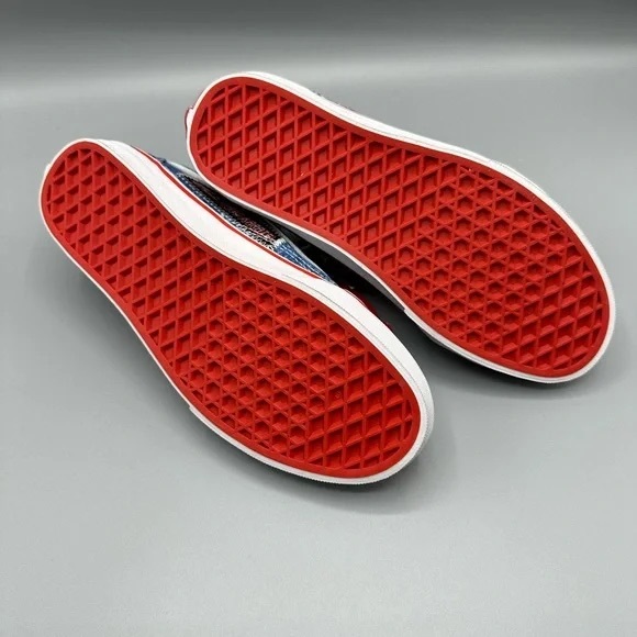 Vans Blue Denim-Effect Low-Top Sneakers with Red Trim - Picture 3 of 3